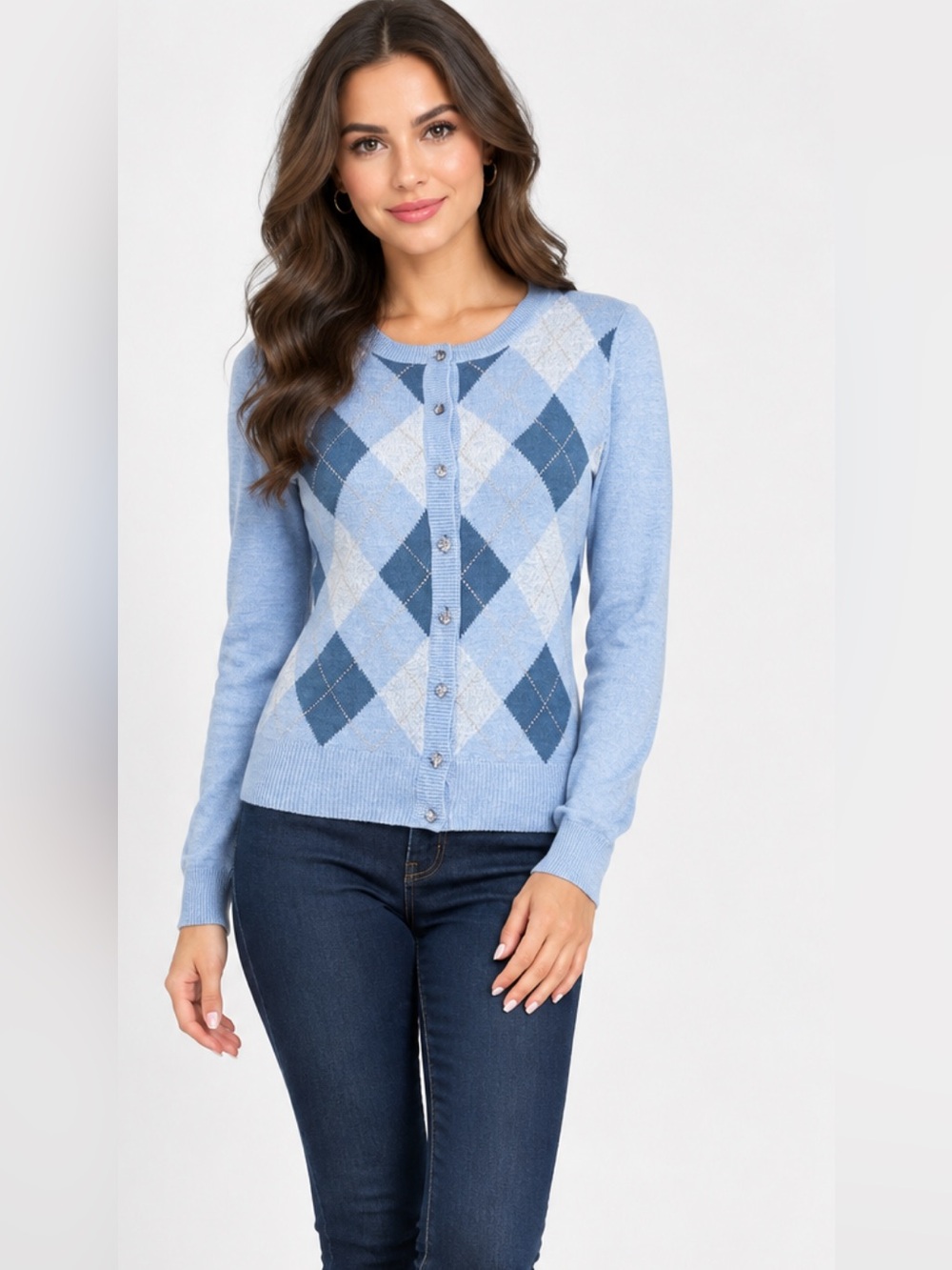 New York & Company Argyle Button-Up Sweater - Picture 1 of 6